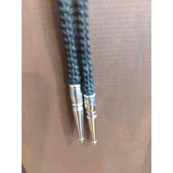 Bolero Neck Tie Covered Wagon Cowboy Rodeo Western Silver Tone Black Dressy - Picture 3 of 4